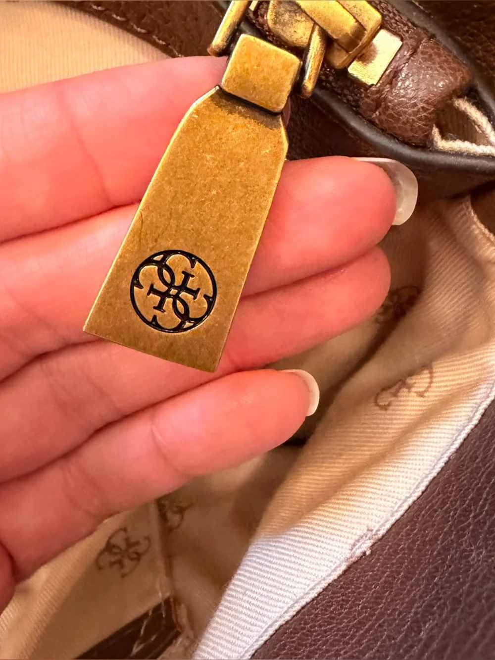 Guess Vintage Monogram Tote Bag - Brown Canvas